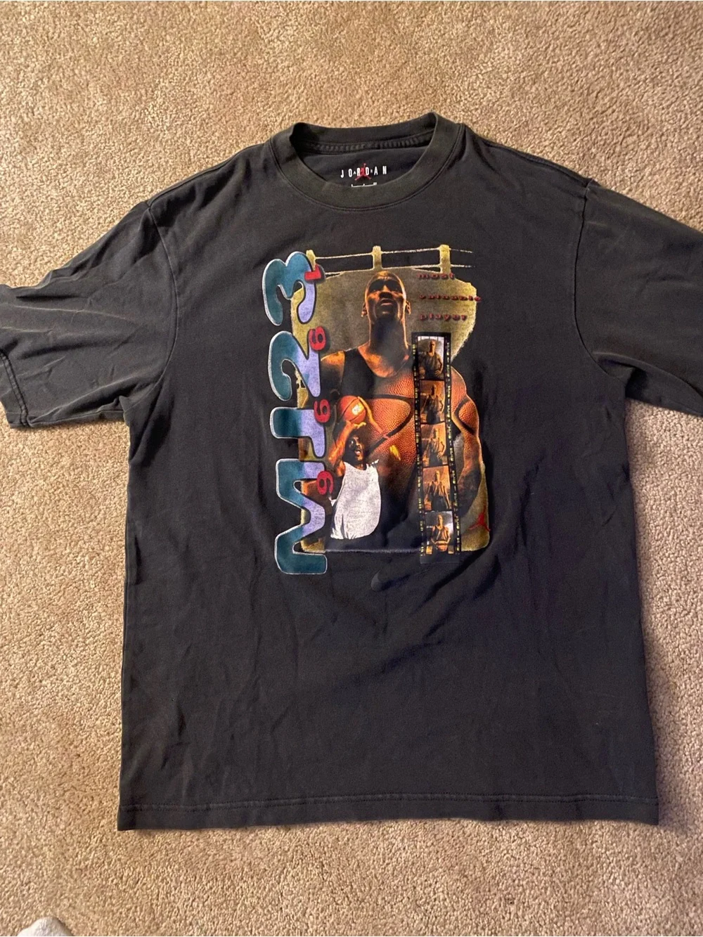 Jordan Black Short-Sleeve Tee with Multicolor MJ Graphic